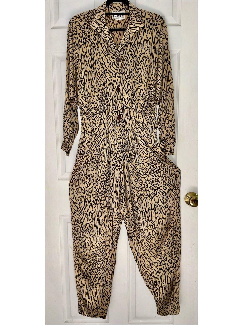 Vintage Frances Henaghan Silky Disco Leopard Print Jumpsuit w/Pockets - large